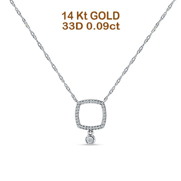 Dangling Diamond Cushion Cut Necklace 14K White Gold 0.09ct Wholesale